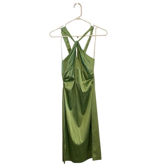 Donna Ricco Green Satin Keyhole  Halter Dress - Picture 1 of 8